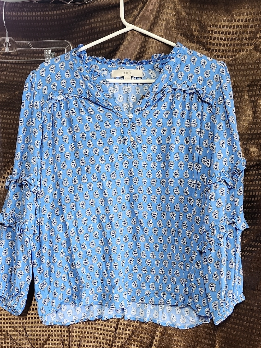 Loft Fashion Light Blue Floral Dot Ruffle Blouse